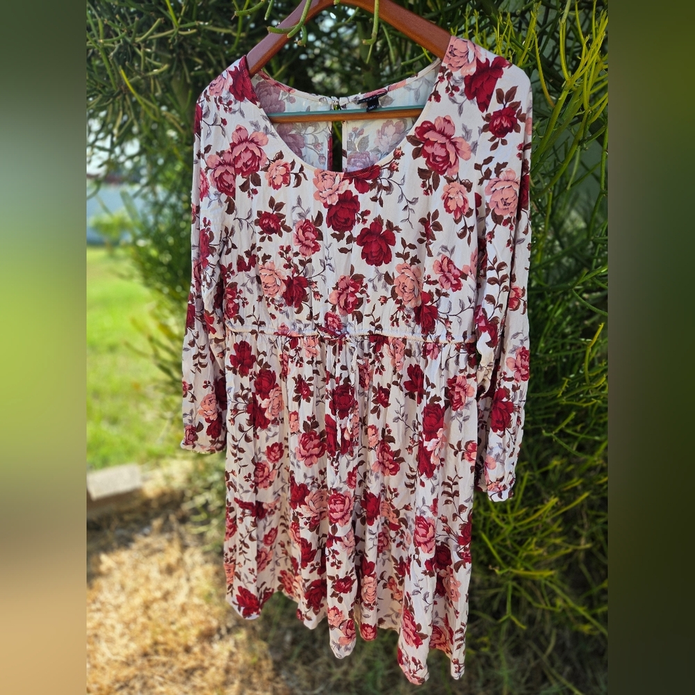 Torrid Floral Long Sleeve Dress in Red and Brown